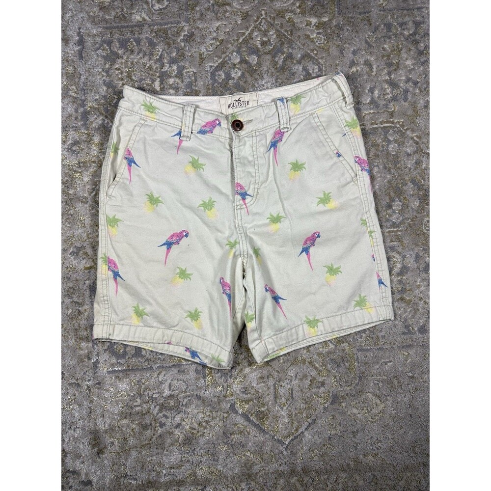 Hollister Mens Tropical Parrot Pineapple Walk Shorts Cream